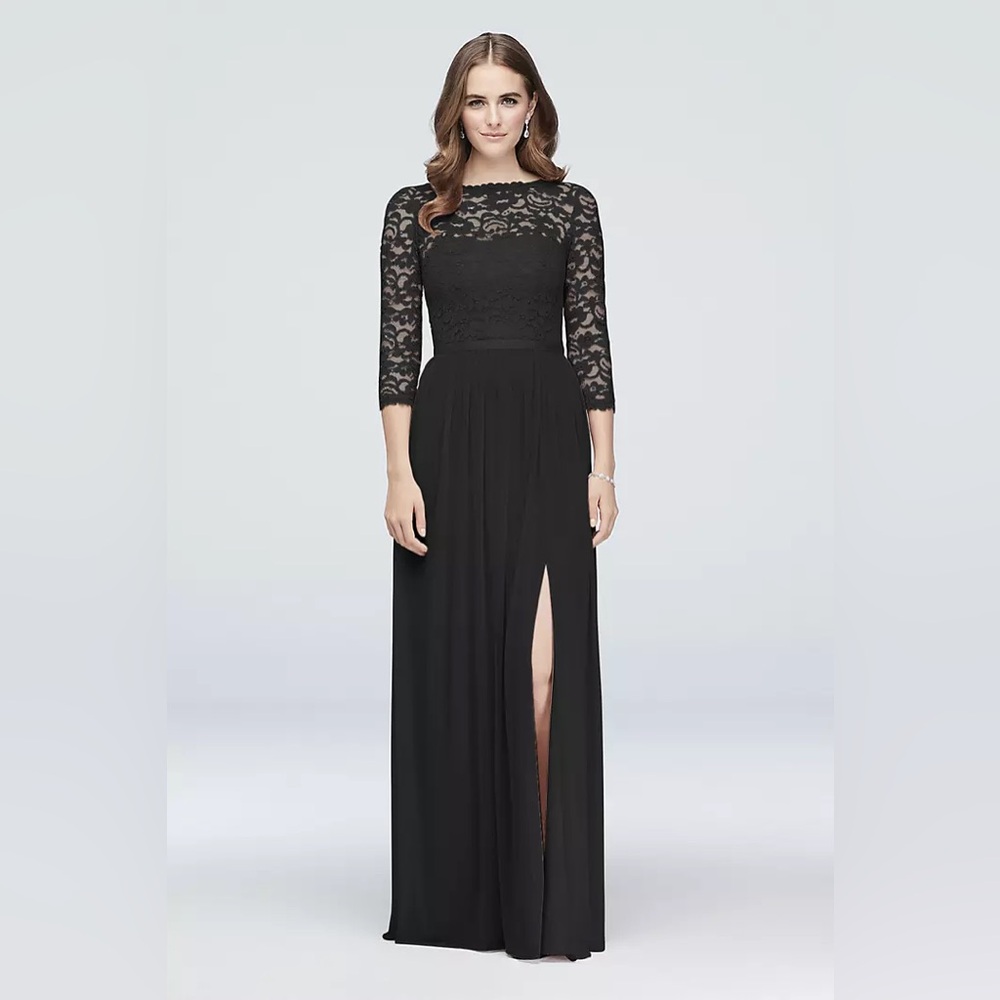 $149.95 David’s Bridal Black Long Lace Mesh Dress sz. 12